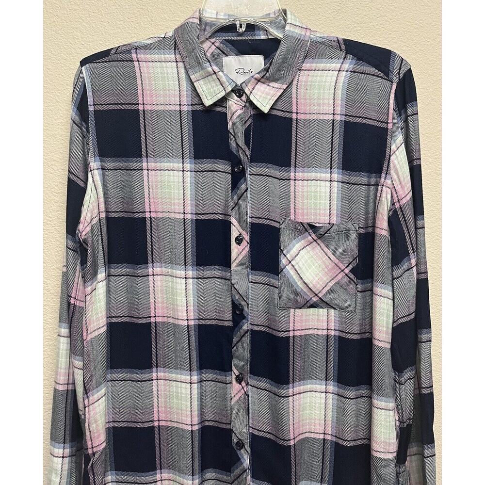 Rails Long Sleeve Button Down Shirt Blue Pink Pla… - image 3